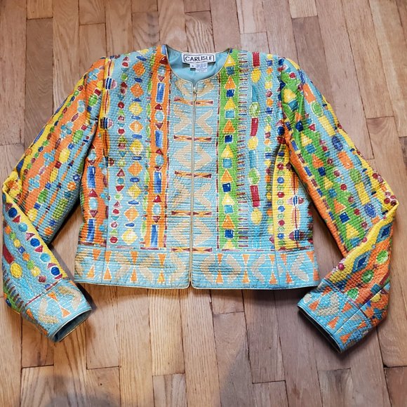 Carlisle Colorful Silk Coat of Many Colors Jacket - size 6 - Picture 10 of 14